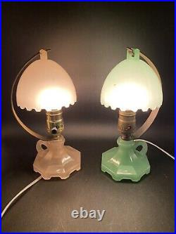 2 HouzeX Art Deco Lamps Jadeite And Pink