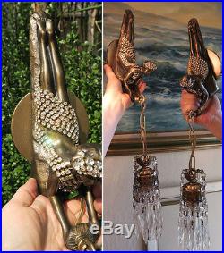 2 Lady Art Deco era in. Jeweled brass Spelter Wall Sconces lamp lantern sparkly