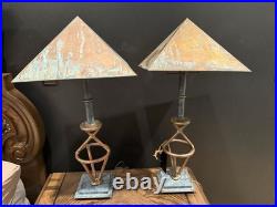 2 Mario Villa Lamps Art Deco Copper Signed