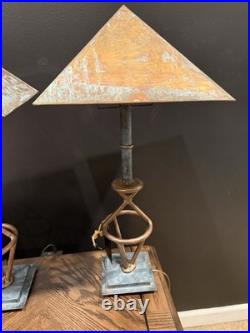 2 Mario Villa Lamps Art Deco Copper Signed