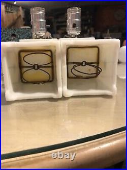 2 Mid Century Art Deco Milk Glass Dice Desk Boudoir LAMPS READ Houze Glass Co