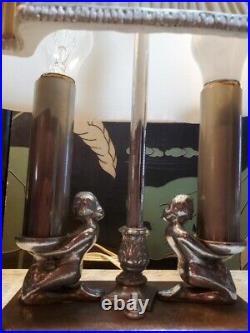 2 NUDES Art Deco Lamp & Original Pleated Shade UNUSUAL Finial NUART FRANKART Era