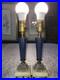 2_Pair_RARE_Vintage_BLUE_3D_Rib_GLASS_Marble_Base_ART_DECO_11_Tall_TABLE_LAMPS_01_vw