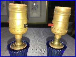 2/Pair RARE Vintage BLUE 3D Rib GLASS Marble Base ART DECO 11 Tall TABLE LAMPS 2/Pair RARE Vintage BLUE 3D Rib GLASS Marble Base ART DECO 11 Tall TABLE LAMPS