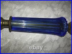 2/Pair RARE Vintage BLUE 3D Rib GLASS Marble Base ART DECO 11 Tall TABLE LAMPS
