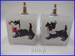 2 Rare Vintage Art Deco White Glass Lamp With Scottie Dogs Glass Shade
