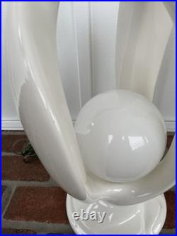 2 Sculptural Flame Helix Table Lamps MCM Art Deco Vtg White Sphere Globe 22h