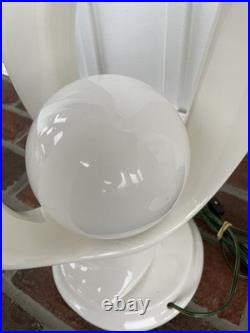 2 Sculptural Flame Helix Table Lamps MCM Art Deco Vtg White Sphere Globe 22h