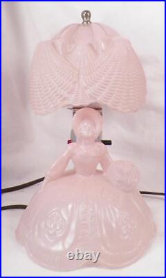 2 Southern Belle Lamps Pink Glass Lady Shell Shade Bedroom Boudoir Art Deco