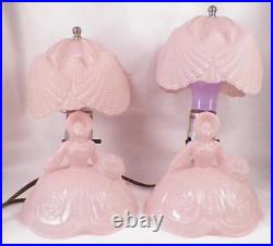 2 Southern Belle Lamps Pink Glass Lady Shell Shade Bedroom Boudoir Art Deco