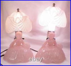 2 Southern Belle Lamps Pink Glass Lady Shell Shade Bedroom Boudoir Art Deco