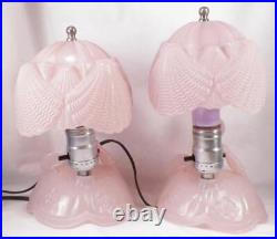 2 Southern Belle Lamps Pink Glass Lady Shell Shade Bedroom Boudoir Art Deco