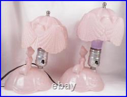 2 Southern Belle Lamps Pink Glass Lady Shell Shade Bedroom Boudoir Art Deco