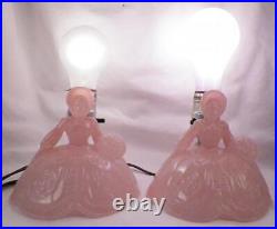 2 Southern Belle Lamps Pink Glass Lady Shell Shade Bedroom Boudoir Art Deco