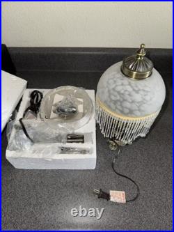 2 VTG Art Deco Style Victorian Fringe Beaded Boudoir Lamp Light Frosted White