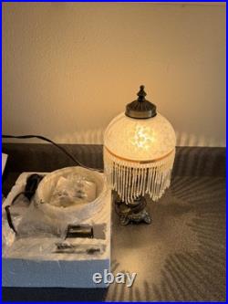 2 VTG Art Deco Style Victorian Fringe Beaded Boudoir Lamp Light Frosted White