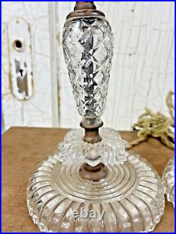 (2) Vintage, Antique Art Deco, Crystal Design Lamps, Cut Clear Glass & Brass