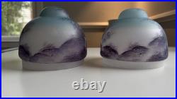 2 Vintage Glass Lamp Shade Set Reverse Hand Painted Lot Japanese Antique