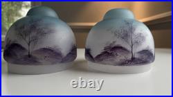 2 Vintage Glass Lamp Shade Set Reverse Hand Painted Lot Japanese Antique