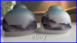 2 Vintage Glass Lamp Shade Set Reverse Hand Painted Lot Japanese Antique