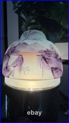 2 Vintage Glass Lamp Shade Set Reverse Hand Painted Lot Japanese Antique