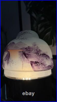 2 Vintage Glass Lamp Shade Set Reverse Hand Painted Lot Japanese Antique