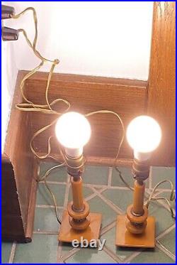 30s Art Deco Vintage Butterscotch Bakelite Candlestick Style Lamp Pair TESTED