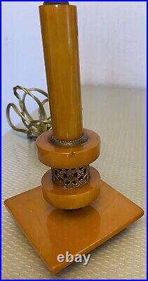 30s Art Deco Vintage Butterscotch Bakelite Candlestick Style Lamp Pair TESTED