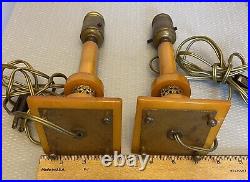 30s Art Deco Vintage Butterscotch Bakelite Candlestick Style Lamp Pair TESTED