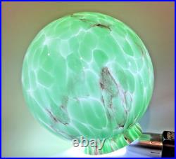 30s Bohemian Loetz Art Deco Jade Green Cased Marbled Glass Lamp Shade Globe Slag
