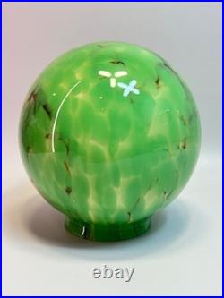 30s Bohemian Loetz Art Deco Jade Green Cased Marbled Glass Lamp Shade Globe Slag