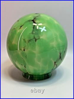 30s Bohemian Loetz Art Deco Jade Green Cased Marbled Glass Lamp Shade Globe Slag