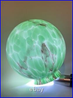 30s Bohemian Loetz Art Deco Jade Green Cased Marbled Glass Lamp Shade Globe Slag