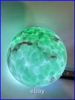 30s Bohemian Loetz Art Deco Jade Green Cased Marbled Glass Lamp Shade Globe Slag