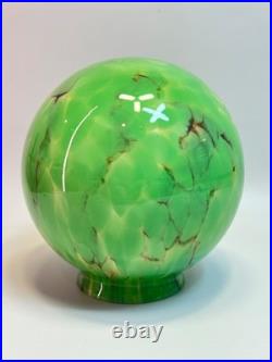 30s Bohemian Loetz Art Deco Jade Green Cased Marbled Glass Lamp Shade Globe Slag