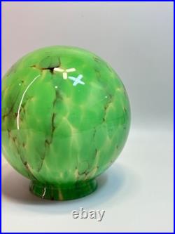30s Bohemian Loetz Art Deco Jade Green Cased Marbled Glass Lamp Shade Globe Slag
