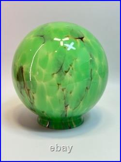 30s Bohemian Loetz Art Deco Jade Green Cased Marbled Glass Lamp Shade Globe Slag