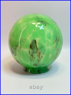 30s Bohemian Loetz Art Deco Jade Green Cased Marbled Glass Lamp Shade Globe Slag