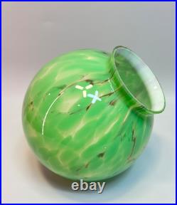 30s Bohemian Loetz Art Deco Jade Green Cased Marbled Glass Lamp Shade Globe Slag