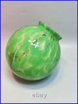 30s Bohemian Loetz Art Deco Jade Green Cased Marbled Glass Lamp Shade Globe Slag