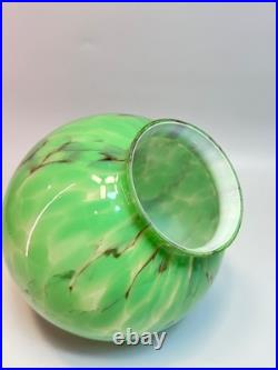 30s Bohemian Loetz Art Deco Jade Green Cased Marbled Glass Lamp Shade Globe Slag