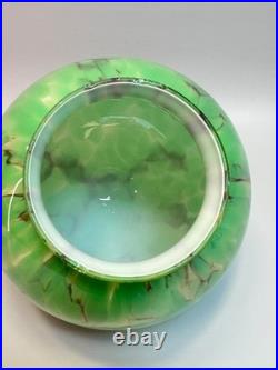 30s Bohemian Loetz Art Deco Jade Green Cased Marbled Glass Lamp Shade Globe Slag