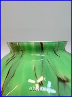 30s Bohemian Loetz Art Deco Jade Green Cased Marbled Glass Lamp Shade Globe Slag