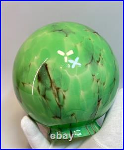 30s Bohemian Loetz Art Deco Jade Green Cased Marbled Glass Lamp Shade Globe Slag