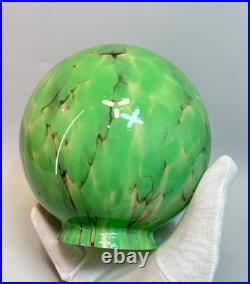 30s Bohemian Loetz Art Deco Jade Green Cased Marbled Glass Lamp Shade Globe Slag