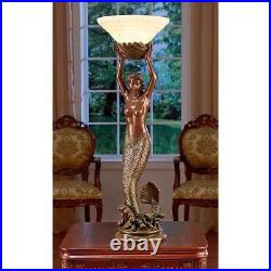 39' Art Deco Style Greek Goddess Offering Mermaid Illuminated Sculptural Lamp