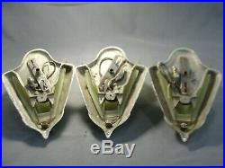 3 Antique Art Deco Chrome Sconces Light Lamp Fixtures Original Glass Slip Shades