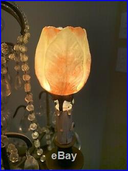 3 Antique FRENCH ART DECO Art GLASS LAMP SHADE GENET ET MICHON Sconce Chandelier
