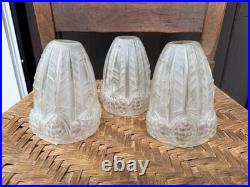 3 Antique RARE Art Deco Sabino Glass Shades Pinecone Motif