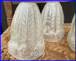 3 Antique RARE Art Deco Sabino Glass Shades Pinecone Motif